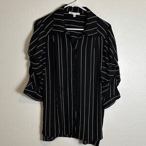 DR2 Black and White Striped Button Down Blouse